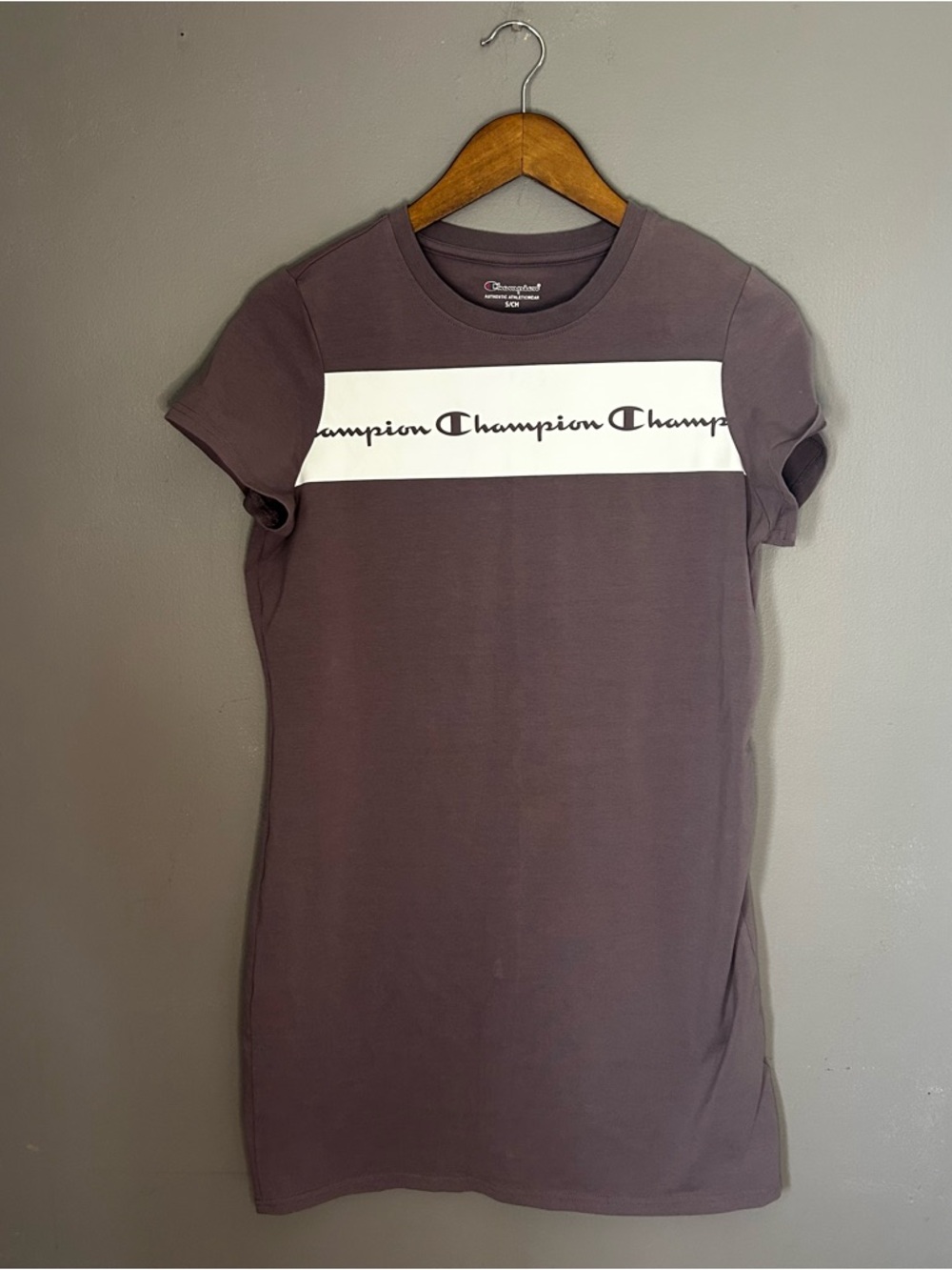 Champion T Shirt Dress Size Small Purple Logo Stripe Bodycon Casual Dress